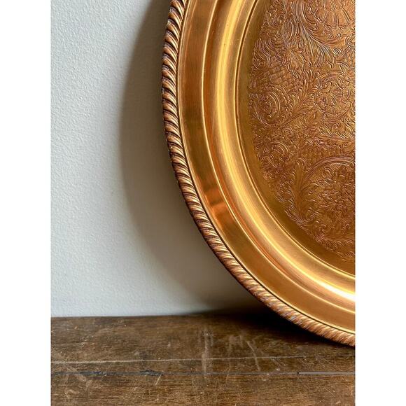 Vintage Round 16" Copper Tray | Decorative Serving Tray - Picture 3 of 5